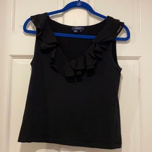 Chaps Black Tank w/ Flouncy Neckline Petite Medium